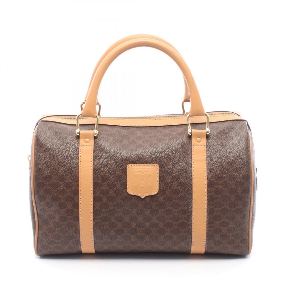 Celine Macadam Handbag Canvas Leather Brown